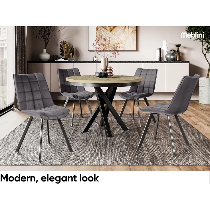 MEBLINI Esstisch Rund Ausziehbar aus Metall - 100-138x77cm - CHRIS - Artisan Eiche/Schwarz Matt - Loft - Esszimmertisch Modern - Küchentisch - Ausziehtisch - Round Dining Table - Esszimmertische – Bild 2