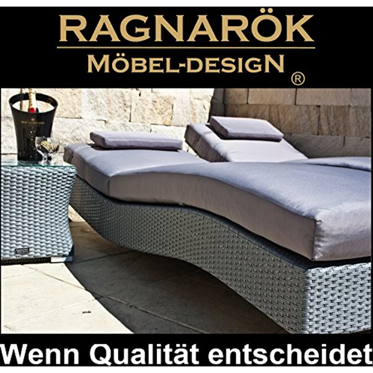 Ragnarök Möbel-Design Gartenliege Sonnenliegen Set, 3-teilig, Kopfteil in 5 Stufen verstellbar, Auflage ca. 16 cm dick – Bild 4