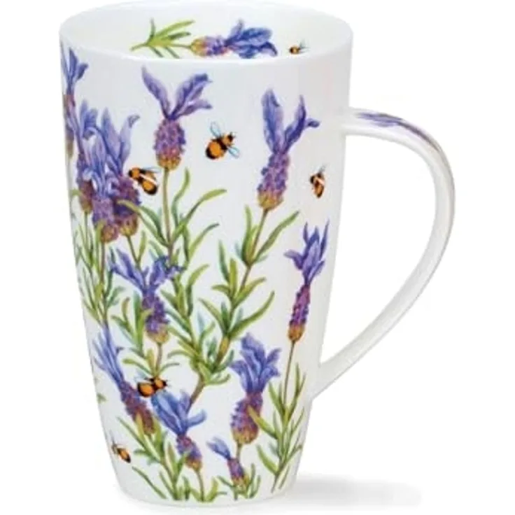 DUNOON Becher Henley Lavender 0,6 l Bone China Kaffeetasse Lavendelmotiv 600 ml l | Hochwertige Porzellantasse 600ml | H:15cm | Elegantes Blumendesign | Spülmaschinenfest | Perfektes Geschenk
