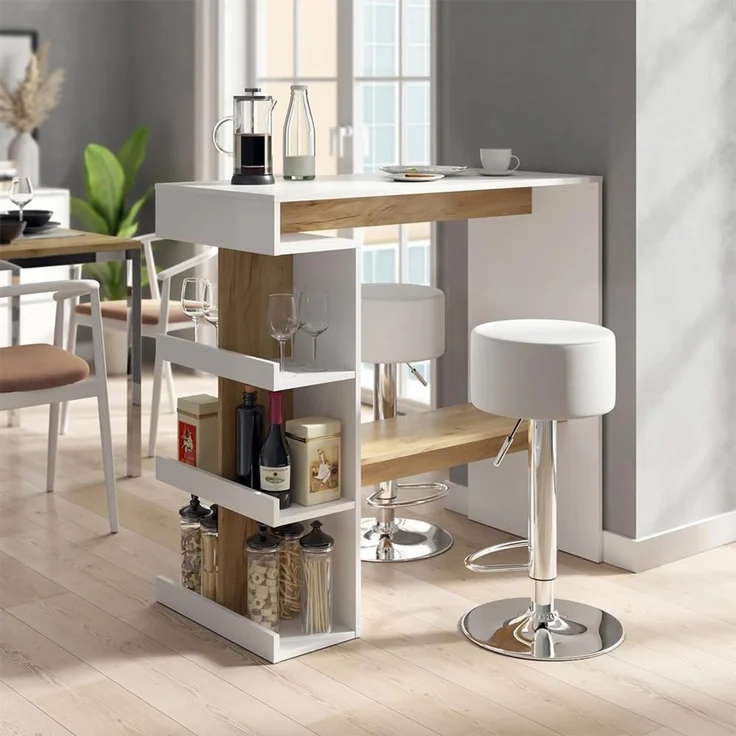 Bartisch-Set Dana Weiß/Goldkraft Eiche 108 x 50 cm mit 2 Barhockern Vicco – Bild 2
