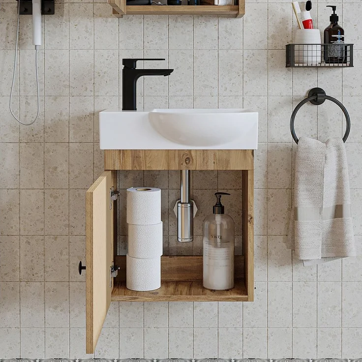 Roomart Badmöbel-Set PUNTO SET, 3-teilig – Soft-Close, Waschbecken & Seitenschrank, (Komplett-Set, Badmöbelset Unterschrank mit Waschbecken Badezimmer Möbel Gäste WC), Soft-Close, Seitenschrank, Spiegelschrank, Waschbecken – Bild 3