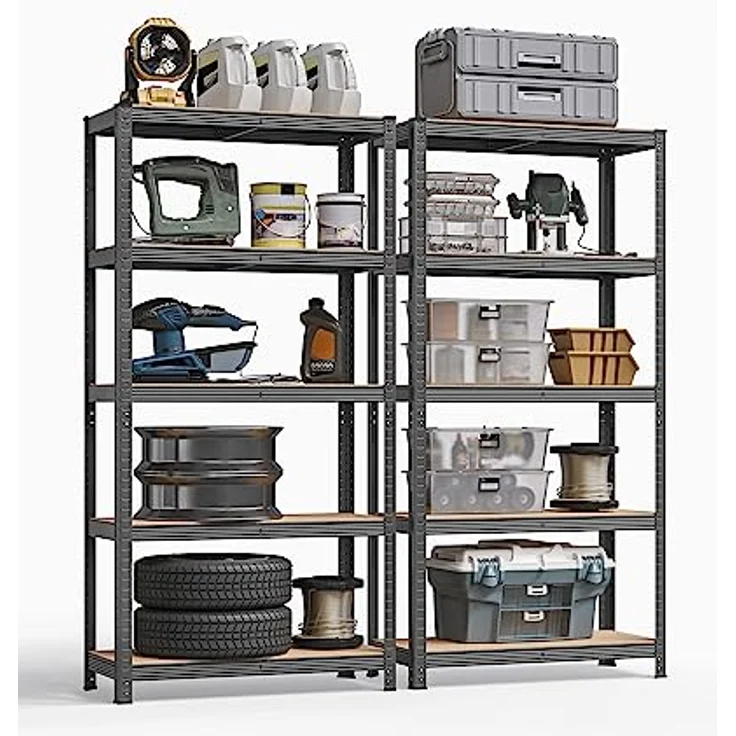 SONGMICS Schwerlastregal, 2er Set, Kellerregal, Lagerregal, 40 x 90 x 180 cm, Regal mit Stahlgestell, jeweils bis 875 kg belastbar, 5 verstellbare Ablagen, grau GLR040G02 – Bild 10