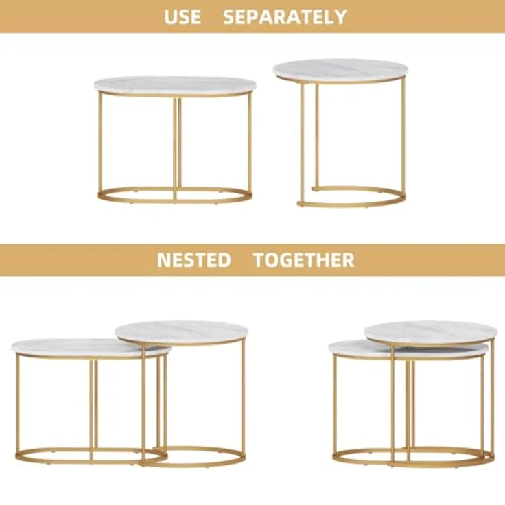 SogesHome Satztische fürs Wohnzimmer 2er Set Couchtisch Beistelltisch Sets Wohnzimmertisch Nachttisch Satztisch Pflanztisch mit Metallgestell, einfacher Aufbau – Bild 5