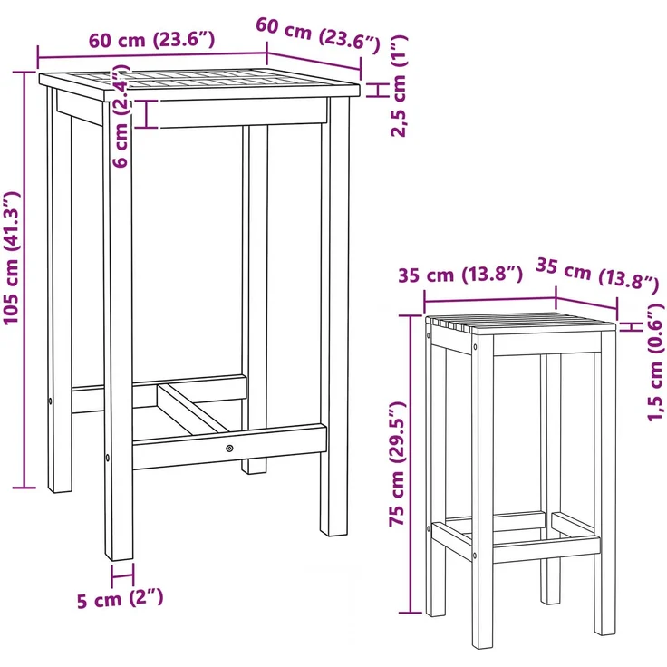 vidaXL Outdoor Bar Set 3 stk. Natur 60 x 60 x 105 cm Massivholz Teak 3422496 – Bild 8