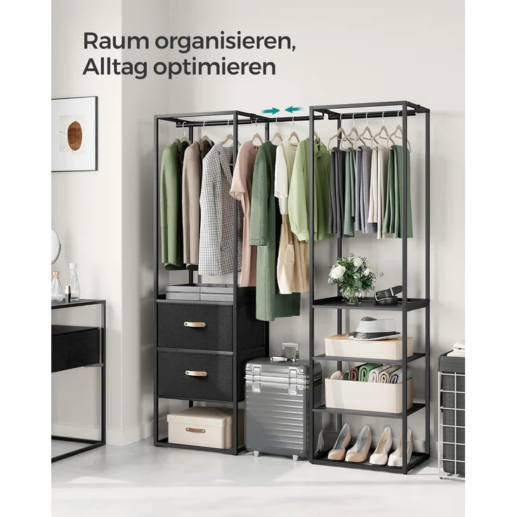 Songmics Kleiderschrank Kleiderständer hochbelastbar, 2 Schubladen, 4 Ablagen, schwarz – Bild 2