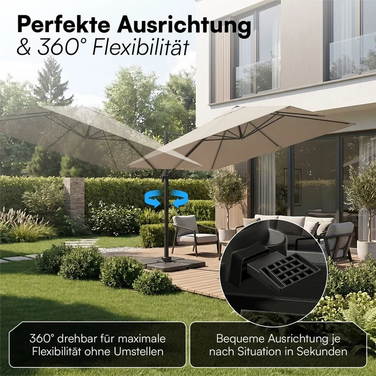 STEELSØN 'Elaris' Premium Sonnenschirm 300x300 cm quadratisch, neigbar und 360-Grad drehbar, taupe, Ampelschirm inkl. Hülle, extrem robuste Metall-Stange, 220 g/m² Polyester, UV50+ – Bild 2