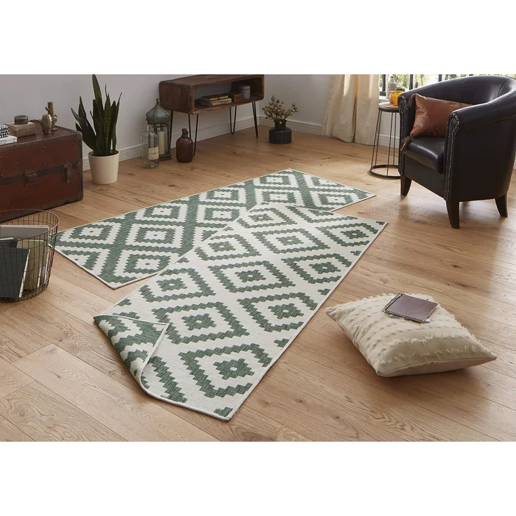In- & Outdoor Teppich Malta Grün Creme - 80x350x0,5cm – Bild 1