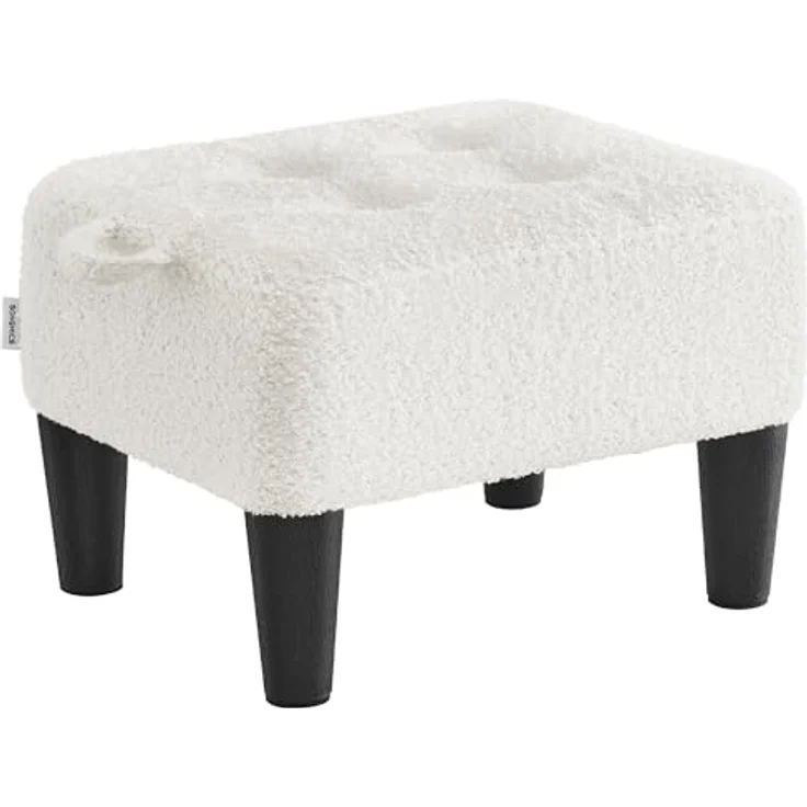 SONGMICS Fußhocker, Fleece, Hocker klein, Dicke Polsterung, bis 150 kg belastbar, für Wohnzimmer Schlafzimmer Eingangsbereich, cremeweiß-tintenschwarz LOM503WD01 – Bild 1