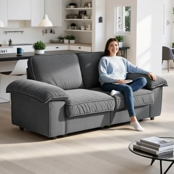 Ball & Cast 2 Sitzer Sofa mit Schlaffunktion - Couch mit Stauraum unter dem Sitz, 201 x 89 x 91 cm (BxHxT), Komfortabel für Moderne Wohnzimmer, Grau – Bild 3