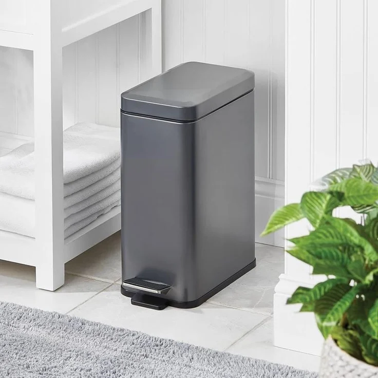 mDesign Tretmülleimer Abfalleimer Papierkorb 10L Inneneimer Metall Dunkelgrau – Bild 3