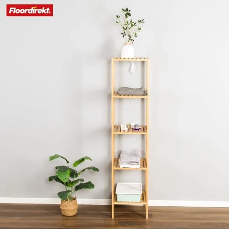 Floordirekt Bambus Regal, schmales Standregal für Badezimmer, Schlafzimmer, Wohnzimmer, Holzregal mit 3/5 Etagen, Regal Größe 34 x 33 x 146 cm (Lowa) (5 Etagen) – Bild 3