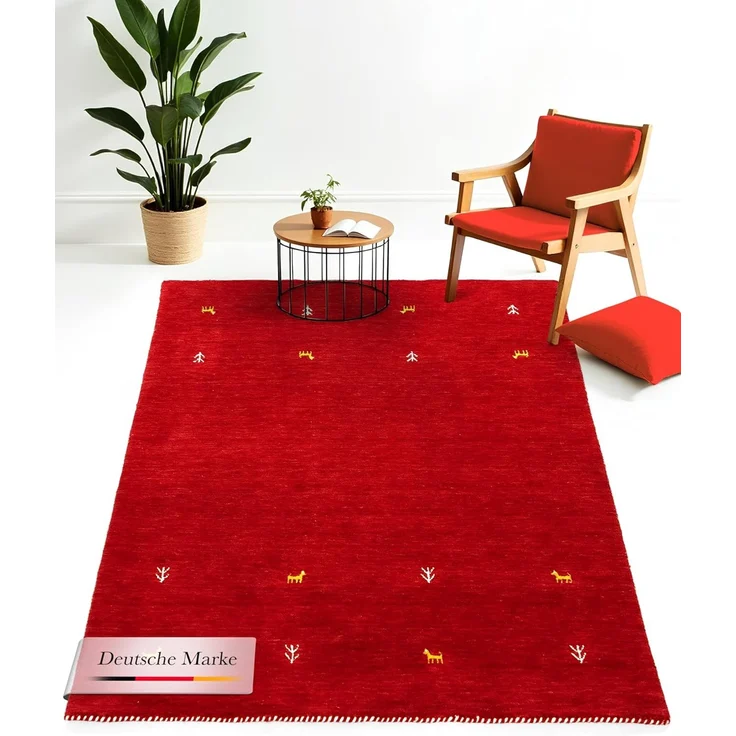 carpetfine 'Gabbeh Uni' Wollteppich, reine Wolle, Rot, 200x250 cm – Bild 1