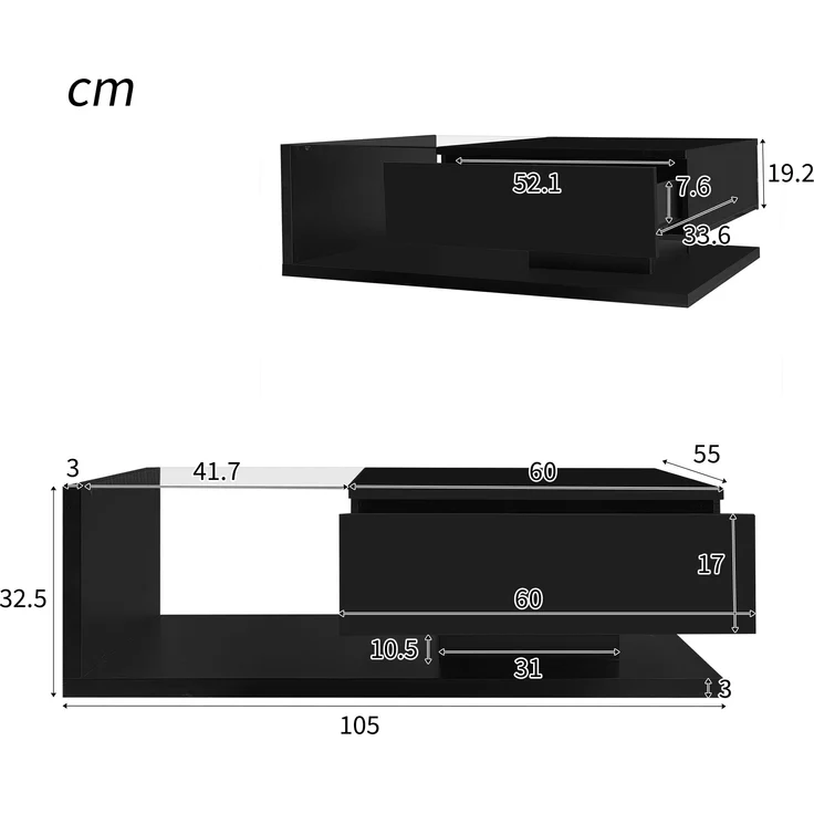 MODFU Couchtisch Beistelltische (Wohnzimmertisch, 1-St, 105*55*32,5cm), mit Glastischplatte, Schublade und 16-farbigen variablen LED-Leuchten – Bild 5