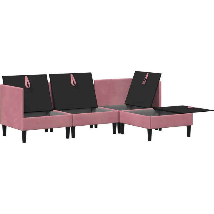 vidaXL Wohnzimmergarnitur mit Kissen mit Speicher 4 pcs Rosa Samt 3413745 – Bild 4