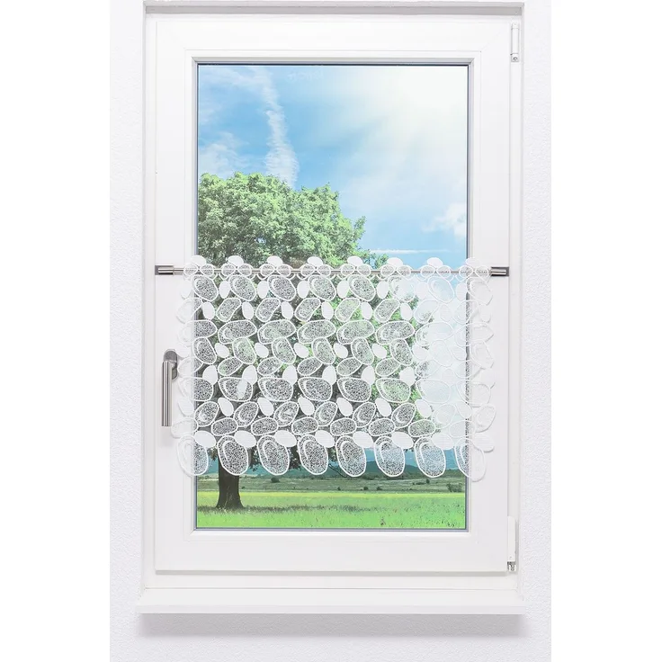 Scheibengardine Plauener Spitze - Kieselsteine (Bx H) 88cm * 45cm weiß
