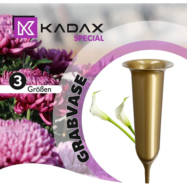 KADAX Vase, Fläschchen für Friedhof, Grabstein, 23 cm, Grabstein für Blumen, Gold – Bild 2