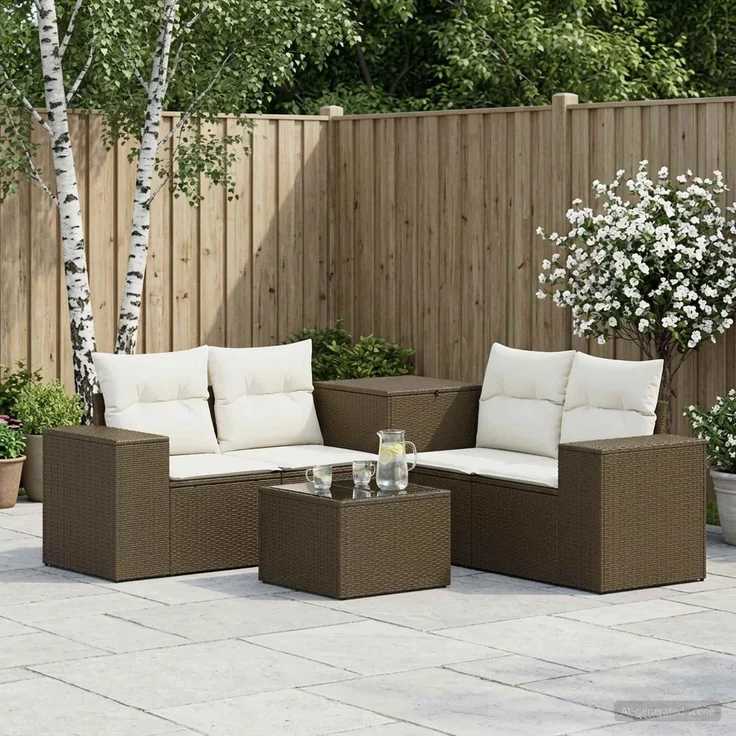 vidaXL Sofa Set 6 stk. Braun und Creme Weiß Polyrattan und Stahl 3447564 – Bild 3