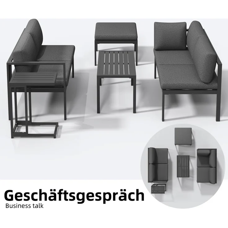 Mucola Sitzgruppe Aluminium Ecksofa mit Beistelltisch Lounge wetterfest Grau Tisch Balkonmöbel Terrasse Outdoor-Möbel – Bild 9