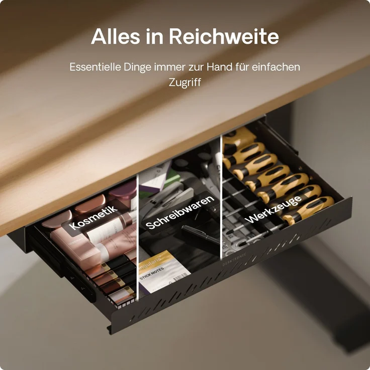 Schubladen-Organizer unter dem Schreibtisch, 41 x 27 x 5 cm, Hochwertiger Stahl, Ausziehbarer Platzsparer Schwarz – Bild 8