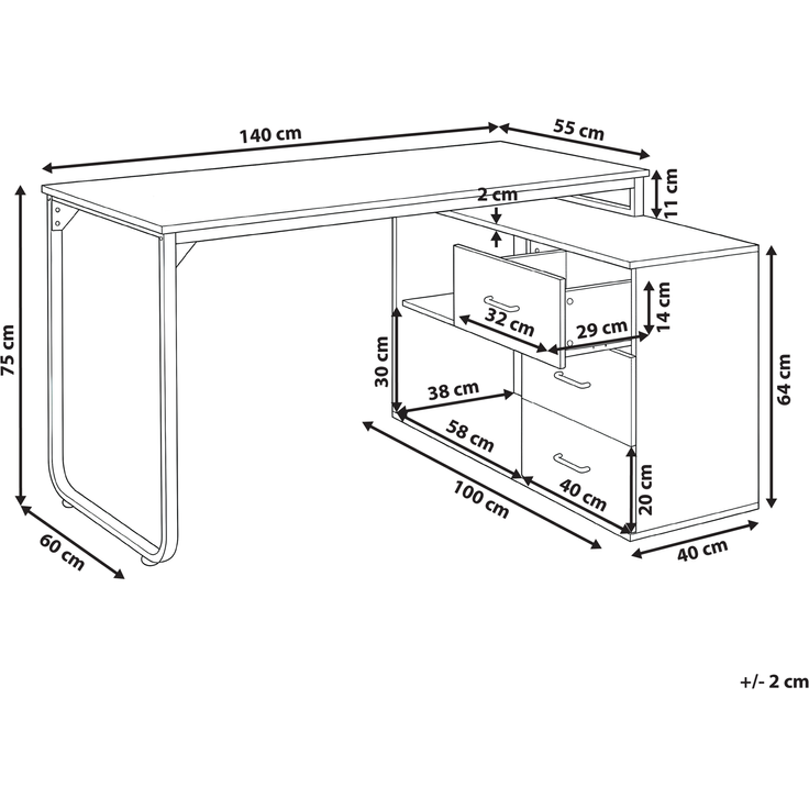 Eckschreibtisch SOGNE Hellbraun 140 cm 100 cm – Bild 2