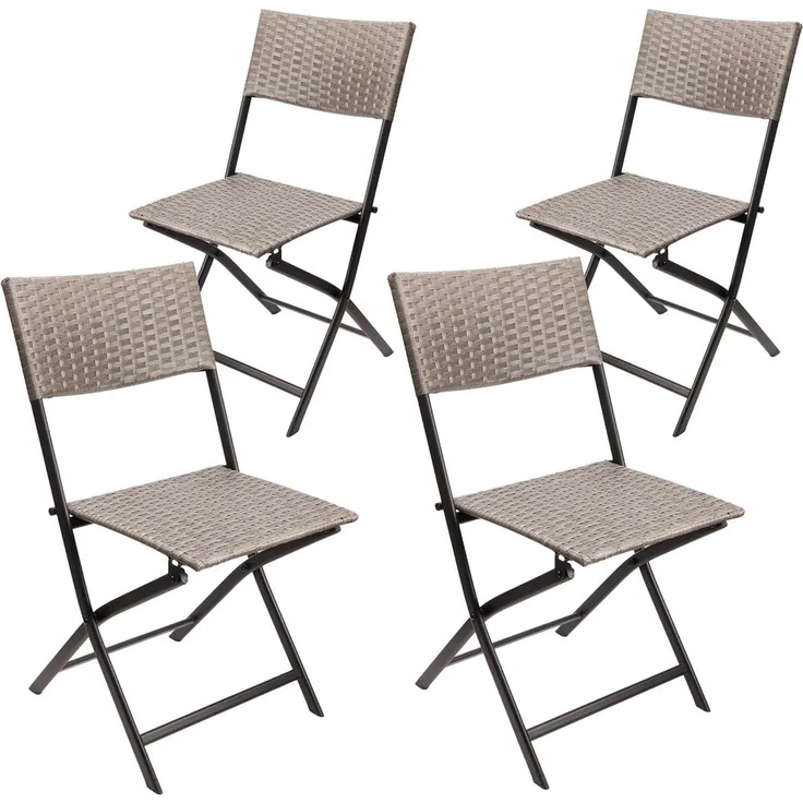 BRUBAKER Campingstuhl Toskana - Polyrattan Klappstuhl wetterfest und robust (Balkonstuhl klappbar, 4 St), Camping Stuhl für Garten Balkon Terrasse - Gartenstuhl - Grau Braun