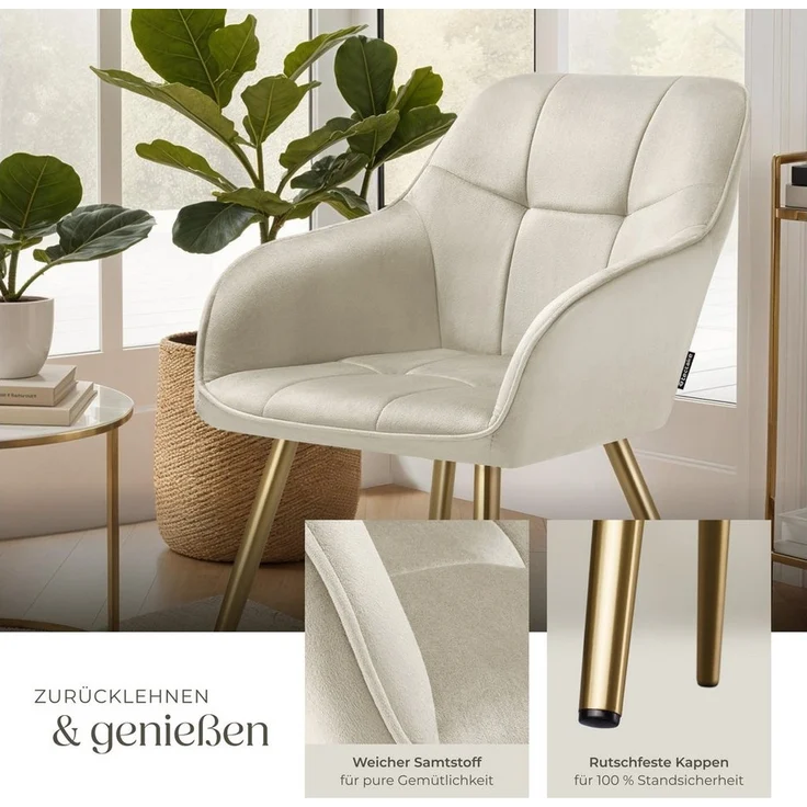 tectake Esszimmerstuhl Marilyn (6er Set, 6 St), gepolstert, in Samtoptik, gesteppt – Bild 3