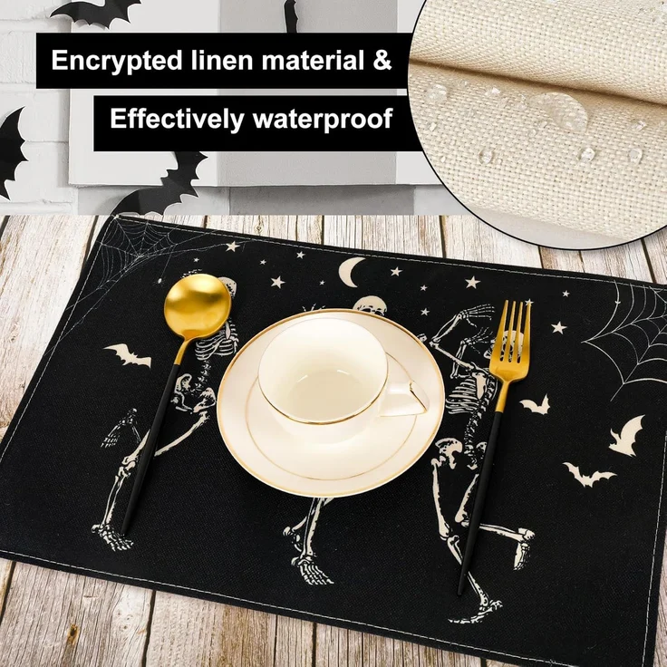 ABC Halloween-Platzset, 4-teilig, tanzende Totenköpfe, 30 x 45 cm – Bild 3