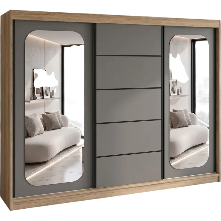 BELANO Schwebetürenschrank 200 cm mit Spiegel – Kleiderschrank mit Schiebetüren, Innenausstattung: Comfort – Bild 1
