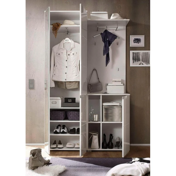 moebel-dich-auf Kompaktgarderobe SLICE (Garderobenschrank + Paneel + Schuhschrank, weiß / MDF weiß Hochglanz) 120 cm breit – Bild 3