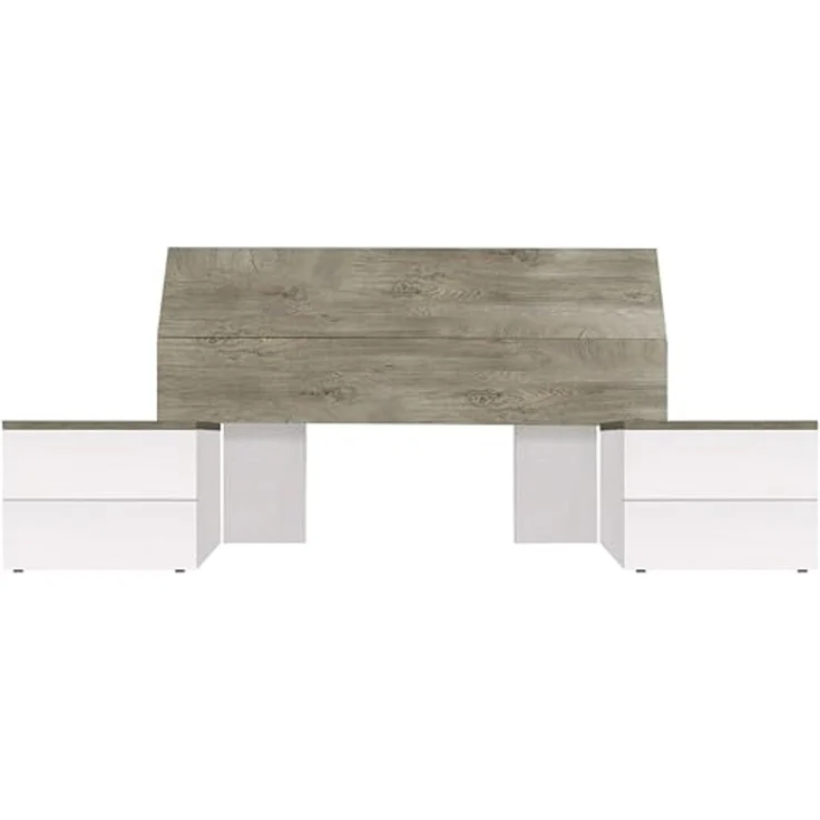 Habitdesign, modernes Kopfteil mit 2 Nachttischen – Schlafzimmer-Set für Doppelbett (135–150 cm) in Artik weiß & Eiche Alaska, viel Stauraum, Maße: 276 x 96 x 34 cm (B x H x T), Modell New Dreams – Bild 2