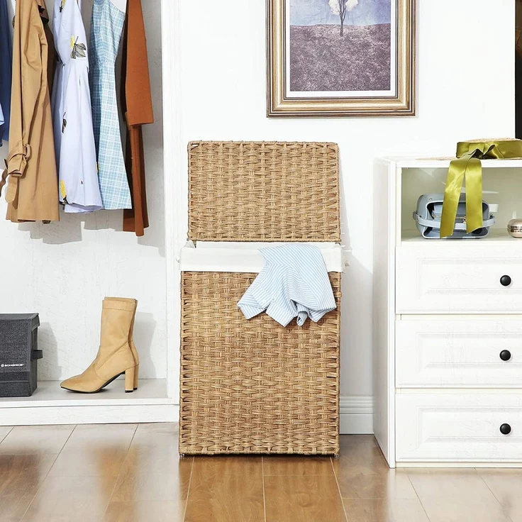 Calicosy Wäschekorb mit 2 Griffen und abnehmbarer Tasche - Seegrasimitat - Beige – Bild 2