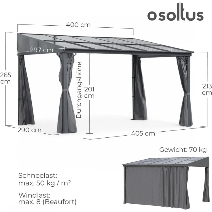 osoltus Alu Pavillon Terrassendach Terrassenüberdachung Toledo Hardtop 3 x 4 m – Bild 3