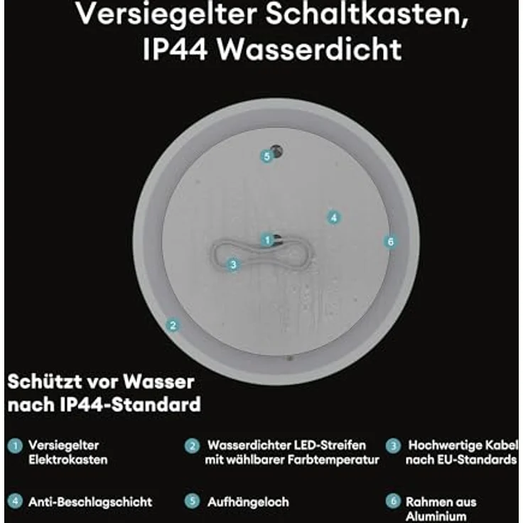 doporro LED-Badspiegel, runder 50 cm, mit Touchschalter, stufenlos dimmbar, Beschlagfrei, integrierte Memory-Funktion – Bild 6