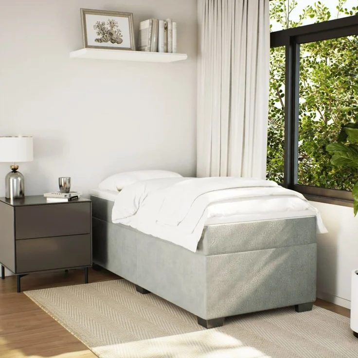 vidaXL Boxspringbett mit Matratze Hellgrau 90x200 cm Samt 3285257 – Bild 3