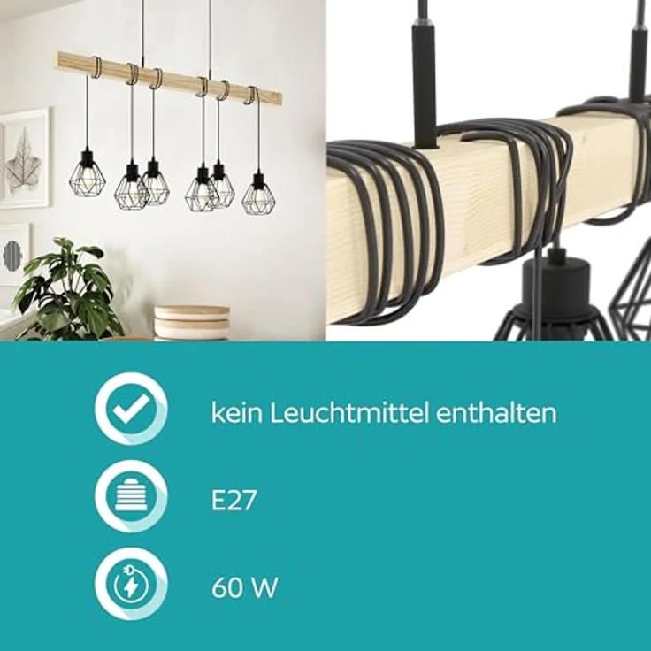 EGLO TOWNSHEND 5 Hängeleuchte, schwarz, braun – Bild 5