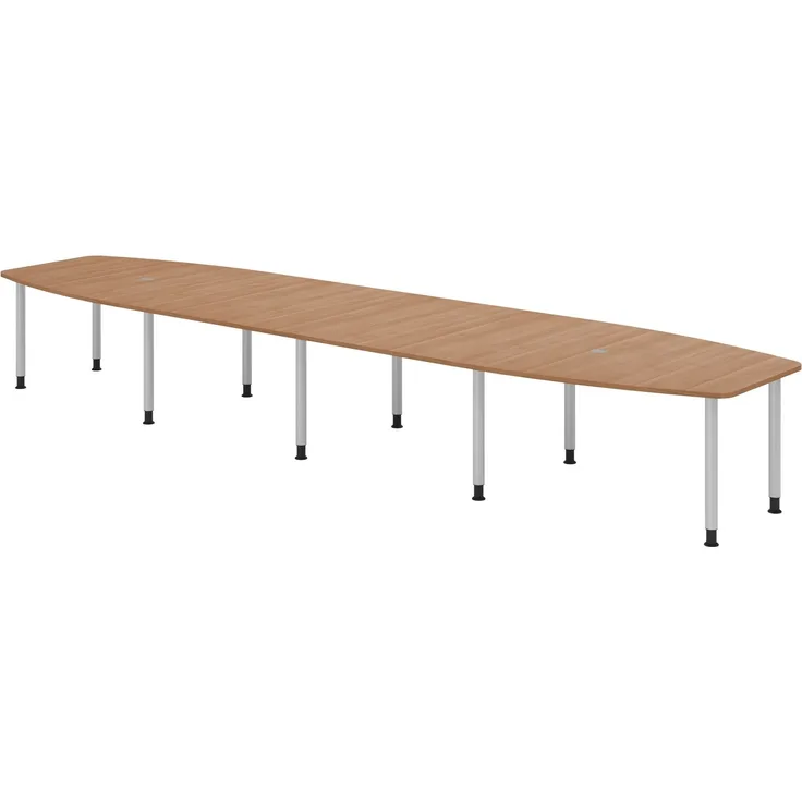 bümö Konferenztisch oval 520x130 cm in Nussbaum, Tischfüße in Silber - Großer Besprechungstisch, Meetingtisch für 18 Personen, XXL-Tisch für Konferenzraum, Meeting & Besprechungsraum, KT52C-N-S