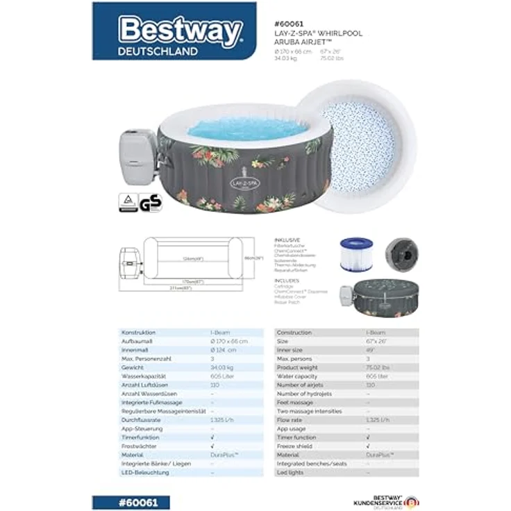 LAY-Z-SPA® Whirlpool 'Aruba AirJet™', Ø 170 x 66 cm, rund – Bild 13