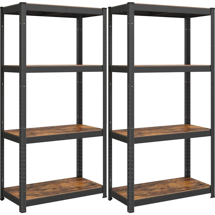Songmics Standregal, 2er Set, Bücherregal, Lagerregal, 4 Ablagen, verstellbar, 40 x 80 x 160 cm, jeweils bis 520 kg belastbar, für Küche, Wohnzimmer, vintagebraun-schwarz GLR044B12