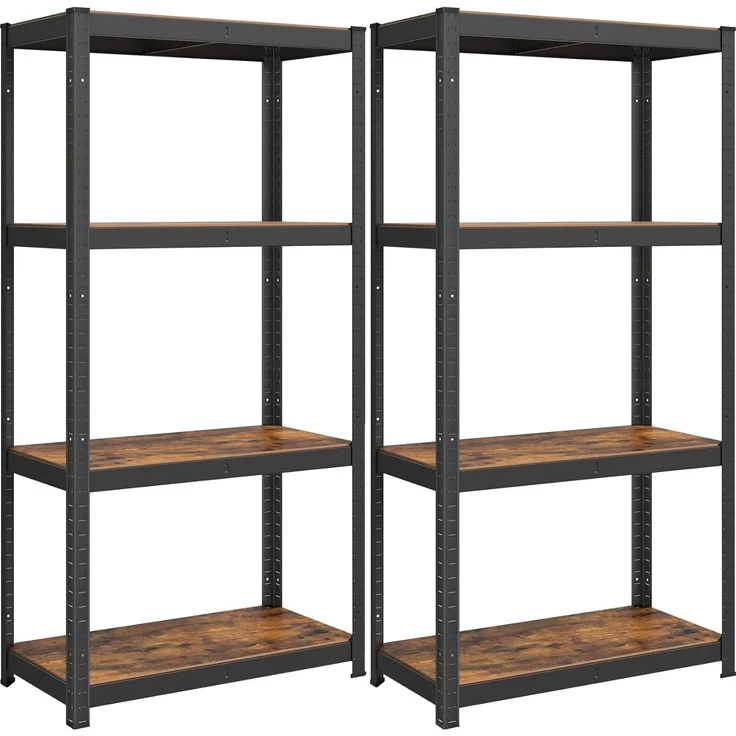 Songmics Standregal, 2er Set, Bücherregal, Lagerregal, 4 Ablagen, verstellbar, 40 x 80 x 160 cm, jeweils bis 520 kg belastbar, für Küche, Wohnzimmer, vintagebraun-schwarz GLR044B12