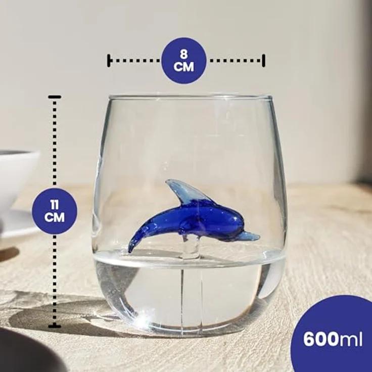 Winkee Glas Winkee - Handgemachtes Delphin Glas, Kristall-Trinkglas, Dessertg – Bild 7
