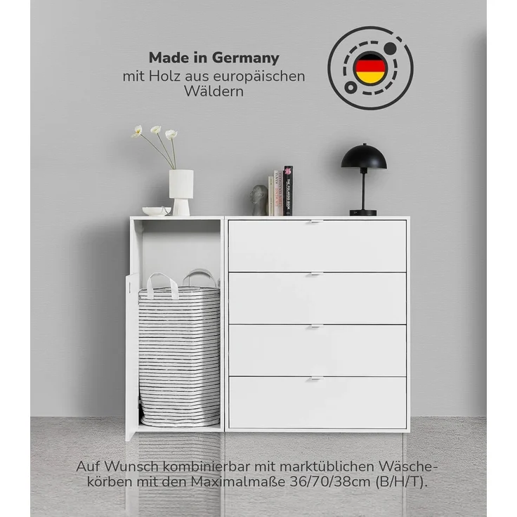 mokebo Wäscheschrank Der Wäschehüter (1-türig) Wäschekorb oder Wäschesammler mit Magnetverschluss in Weiß – Bild 4