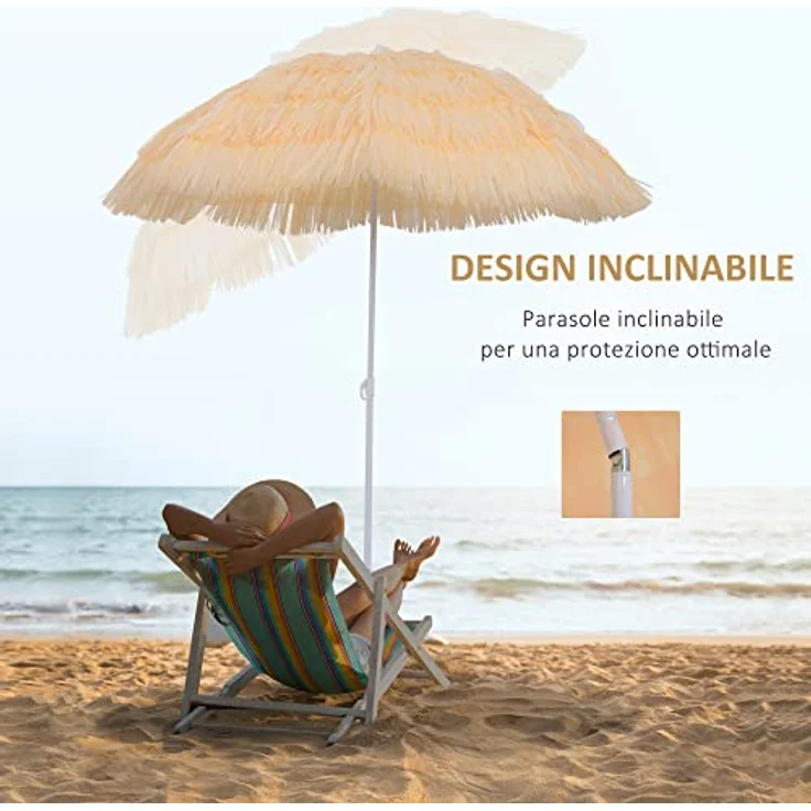 Outsunny Hawaiischirm, Beige, Höhenverstellbar und neigbar, 160x160 cm, Metallgestell, wasserabweisend – Bild 5