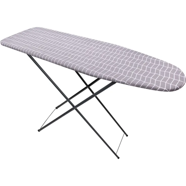 KADAX Bügelbrett 118 x 36 cm, höhenverstellbarer Bügeltisch mit robuster Metallkonstruktion, abnehmbarem Bezug, praktische Ablagefläche und rutschfesten Füßen (Grau)