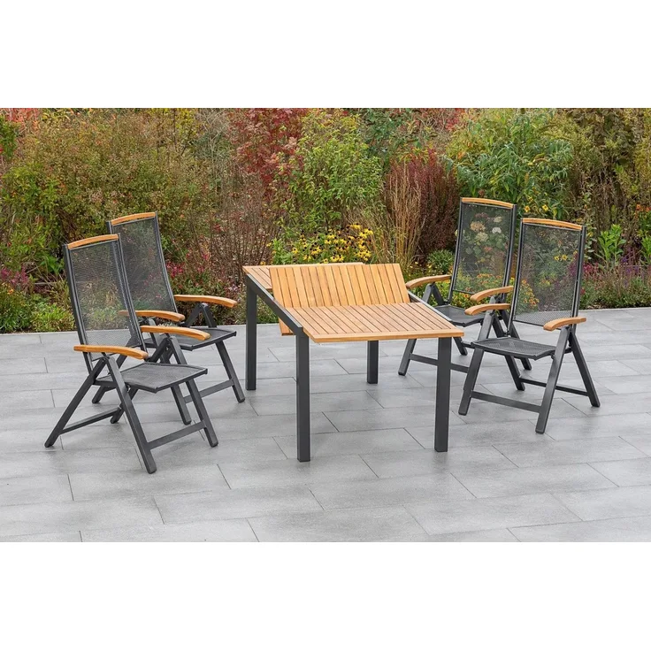 MERXX Garten-Essgruppe Tilos, (5-tlg), 4 Klappsessel mit ausziehbarem Tisch