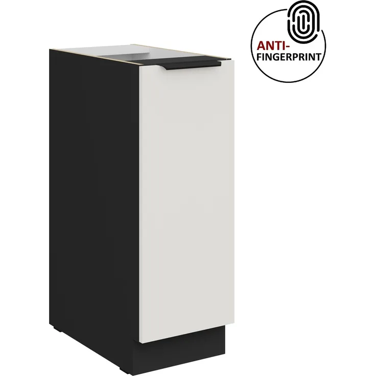 Küchen Unterschrank Schrankauszug 30 cm Küche ARIA Weiss ultra matt + Schwarz matt, hochwertige Fronten mit Anti Fingerprint Beschichtung Küchenzeile Küchenblock