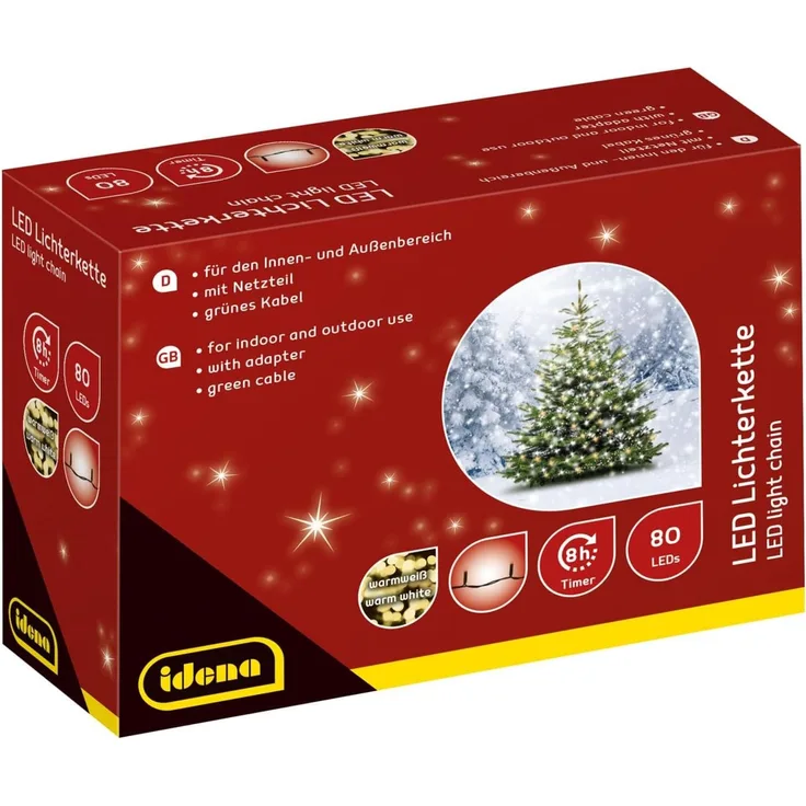 Idena LED-Lichterkette Idena Lichterkette 80 LED warmweiß 8h Timer 15,9m