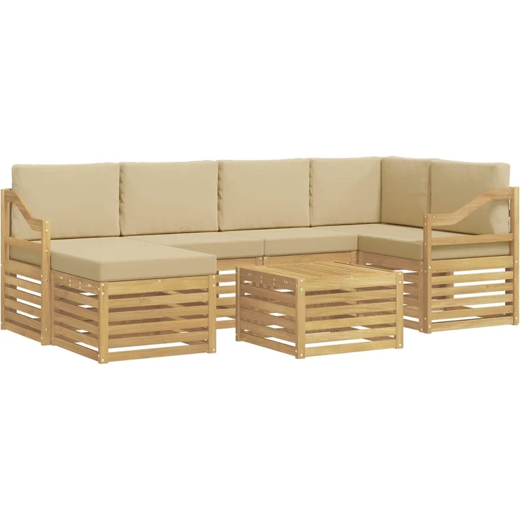 vidaXL Outdoor-Sofagarnitur 7 stk. 5-Sitzer Weiß und Beige Polyester 3392173 – Bild 2