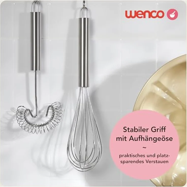 wenco Spiralbesen und Schneebesen zum Rühren, Mischen, Schlagen, Aufschäumen - 22cm aus Edelstahl – Spülmaschinengeeignet, Silber – Bild 6