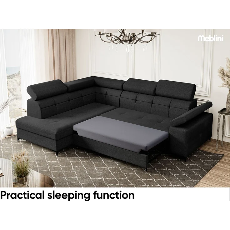 MEBLINI Ecksofa BERGAMO 274x203cm Links - Dunkelgrau Samt Modesto - mit Schlaffunktion und Bettkasten - Höhe 83cm - Sofa mit Relaxfunktion - Couch L-Form - Eckcouch - Wohnlandschaft – Bild 5