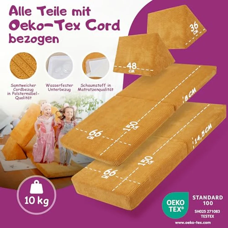 Linodino Kindersofa Spielsofa I aus Schaumstoff Bausteine I Spielcouch für Kinder, 3 Jahre Garantie – Bild 6